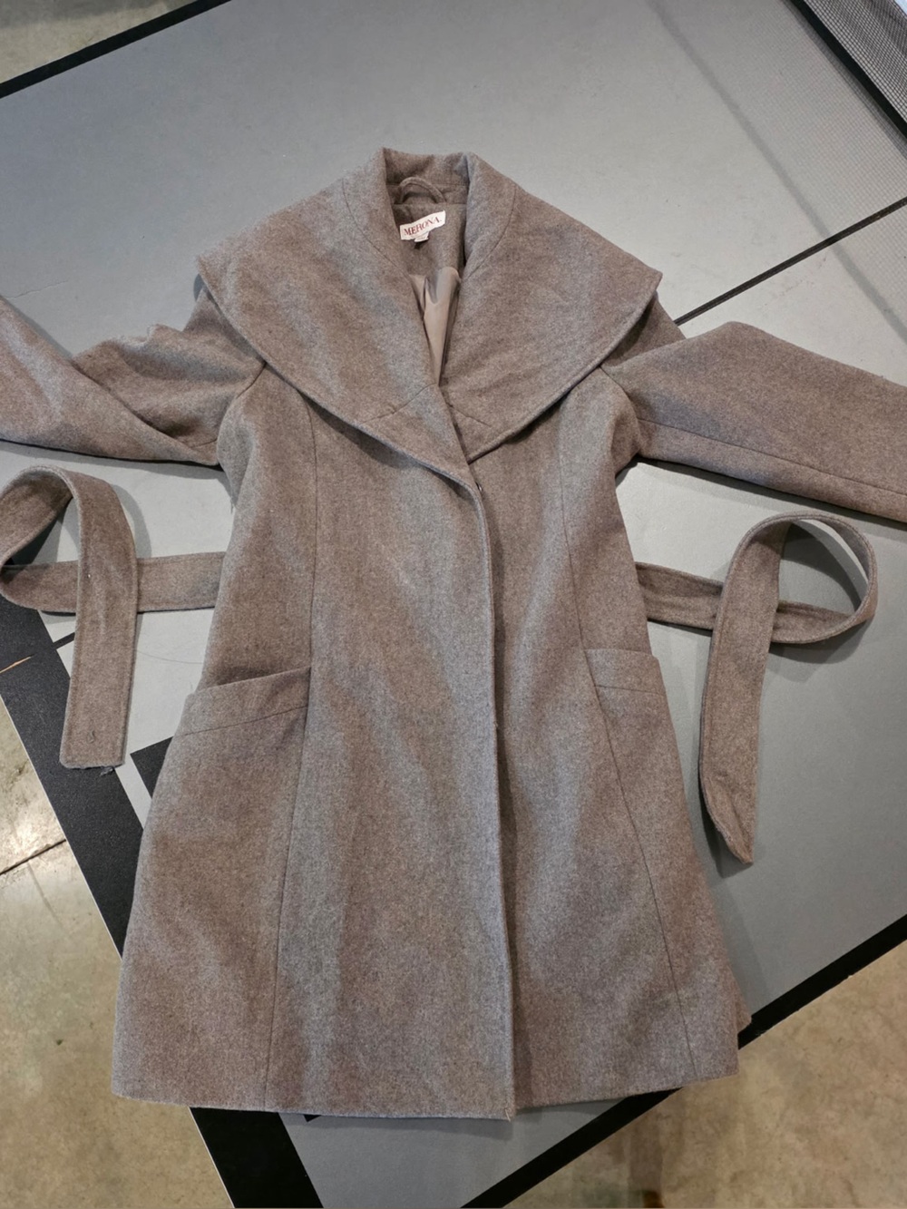 Merona Gray Shawl Collar Belted Wool-Blend Coat